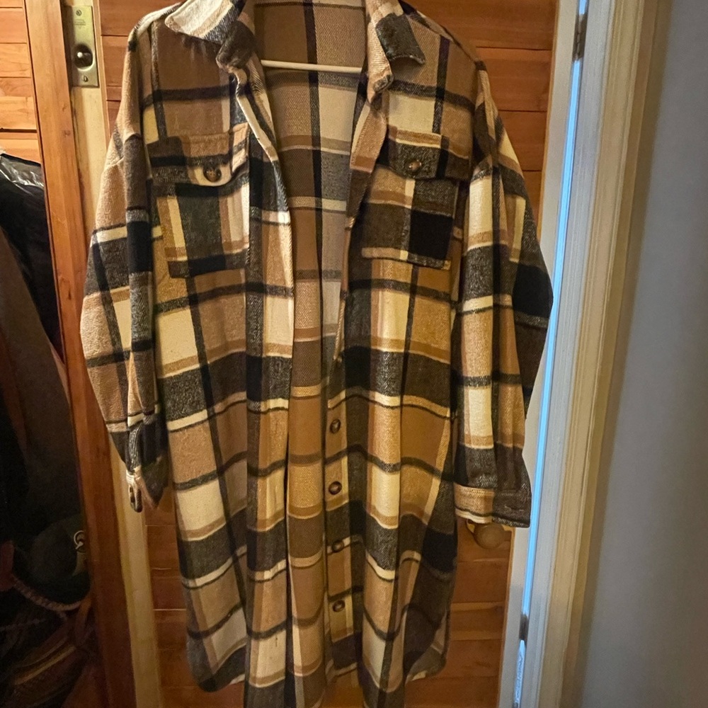 Plaid Tan and Black Women's Jacket